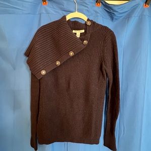 Autumn Cashmere Navy Sweater with funnel neck & buttons, size M